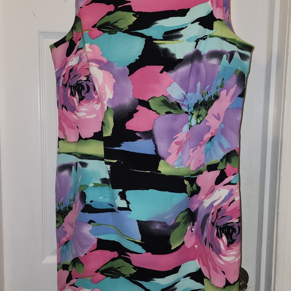 Connected Apparel Floral Mini Dress - Pink, Purple, Blue